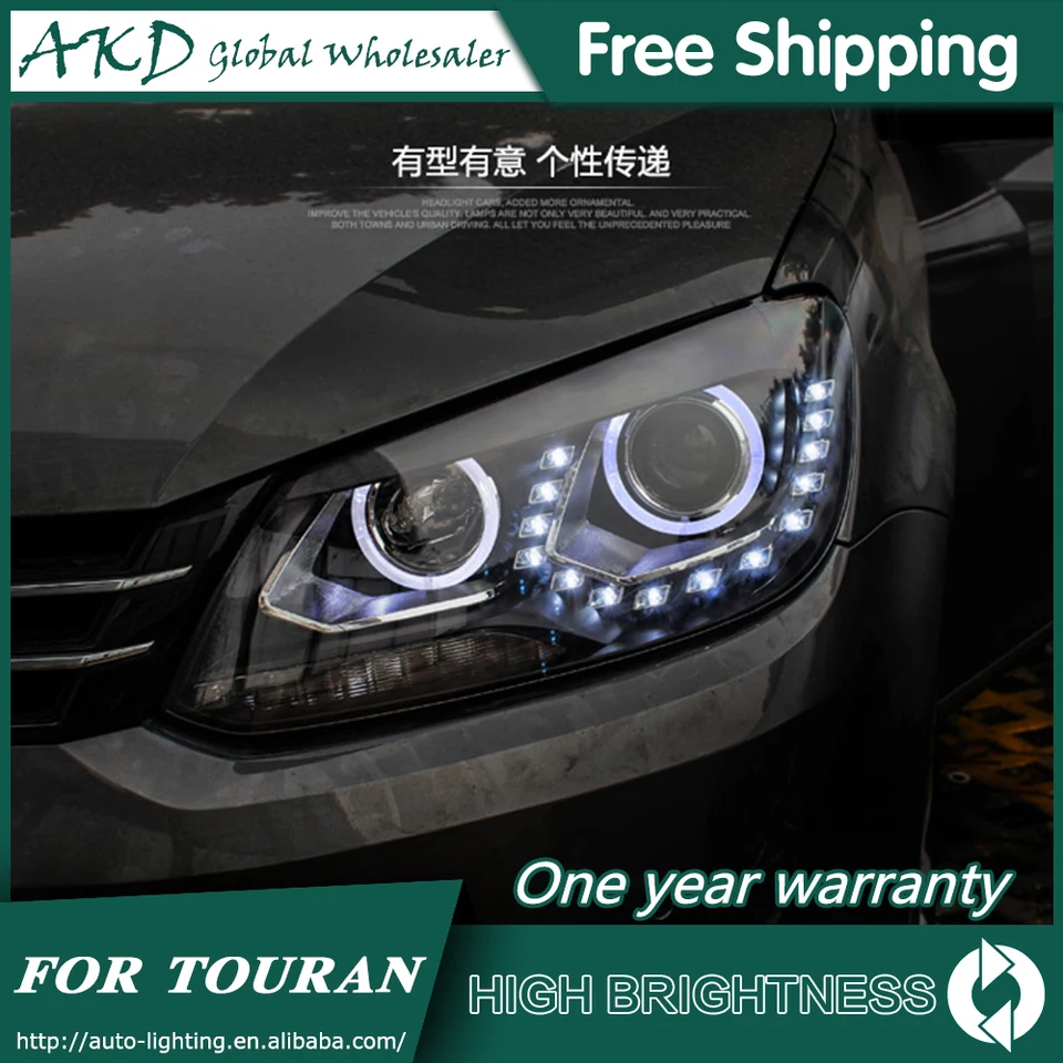 AKD CAR STYLING pre VW Touran Righlights 2010-2015 Nový Touran LED svetlomet DRL BI XENON HILLA HIGH LOW LEAM PARKING Hmlová lampa