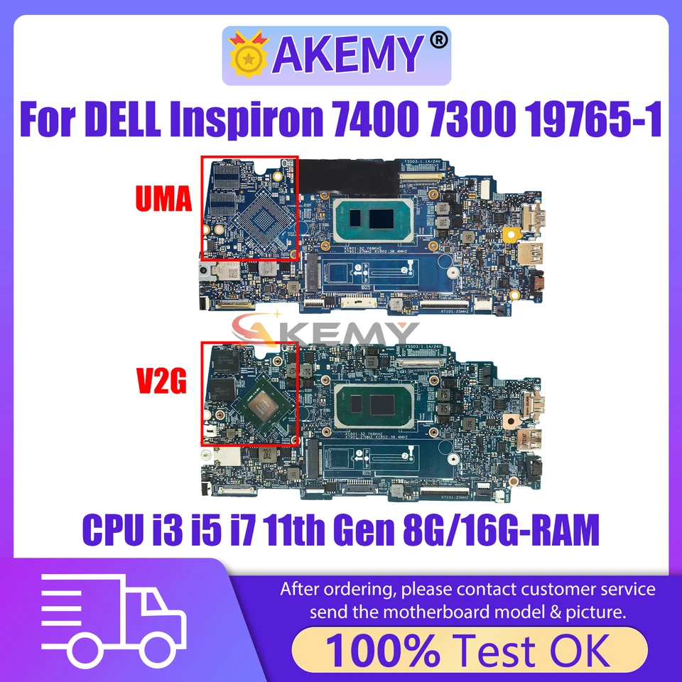 AKEMY 19765-1 NAPOJECKÁ ROZPOČTA NA DELL Inspiron 7400 7300 5301 0x49H6 09JX16 MAINBOARD s CPU I3 I5 11. GEN 8G 8G/16G RAM
