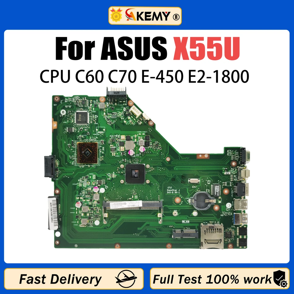 AKEMY X55U Notebook Mainboard pre základnú dosku pre notebook ASUS X55U C60/C70 E-450 DDR3 Plne testovaná
