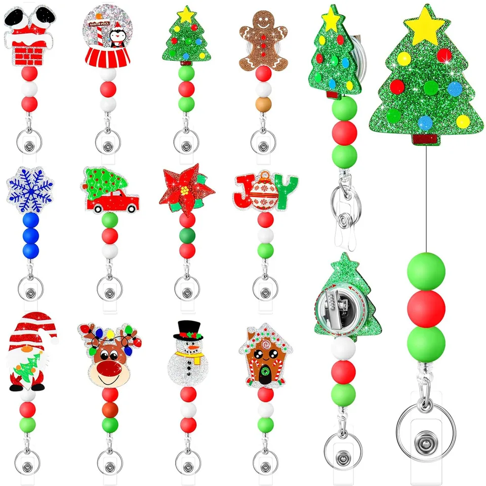 Akrylová korálková odznak Držiteľ vianočný stromček perník muž Snowman KROCODILE CLIP Doctor Doctor NIGHT Easy-Pull Buckle BADGE CLIP