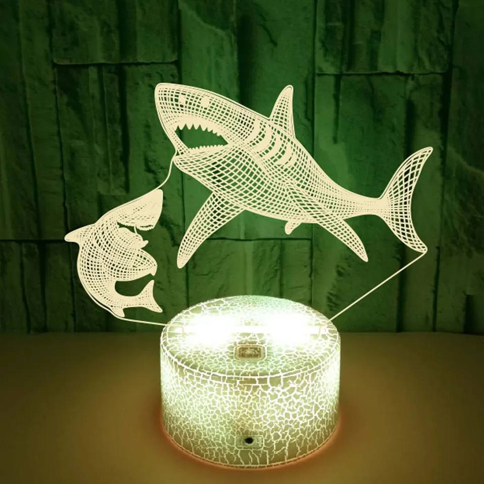 Akrylová žralok Lamp7 Zmena 3D ilúzia LED Nočné svetlo Detské osvetlenie Ruká Darček Spálňa Dekorácie Nosné stolové lampy USB