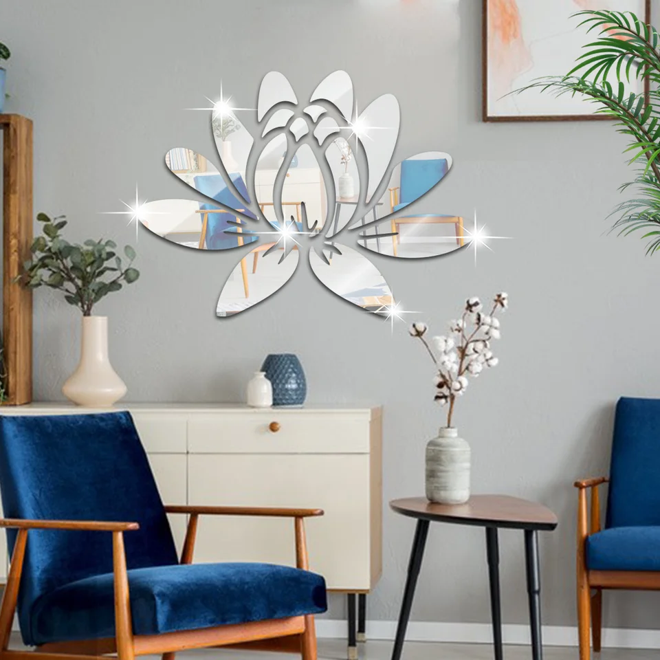 Akrylové 3D lotosové zrkadlo Nálepka na stenu DIY Lotus Blooming Art Decoration Wall Mirror pre obývaciu izbu spálňa a domáca dekorácia