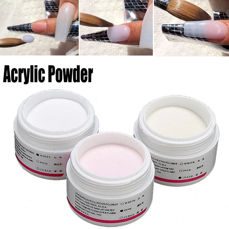 Akrylové prášok číry ružový biely rezbársky kryštál Polymér 3D nechty Art Tips Building manikúru akrylový prášok pre nechty na nechty 1pc