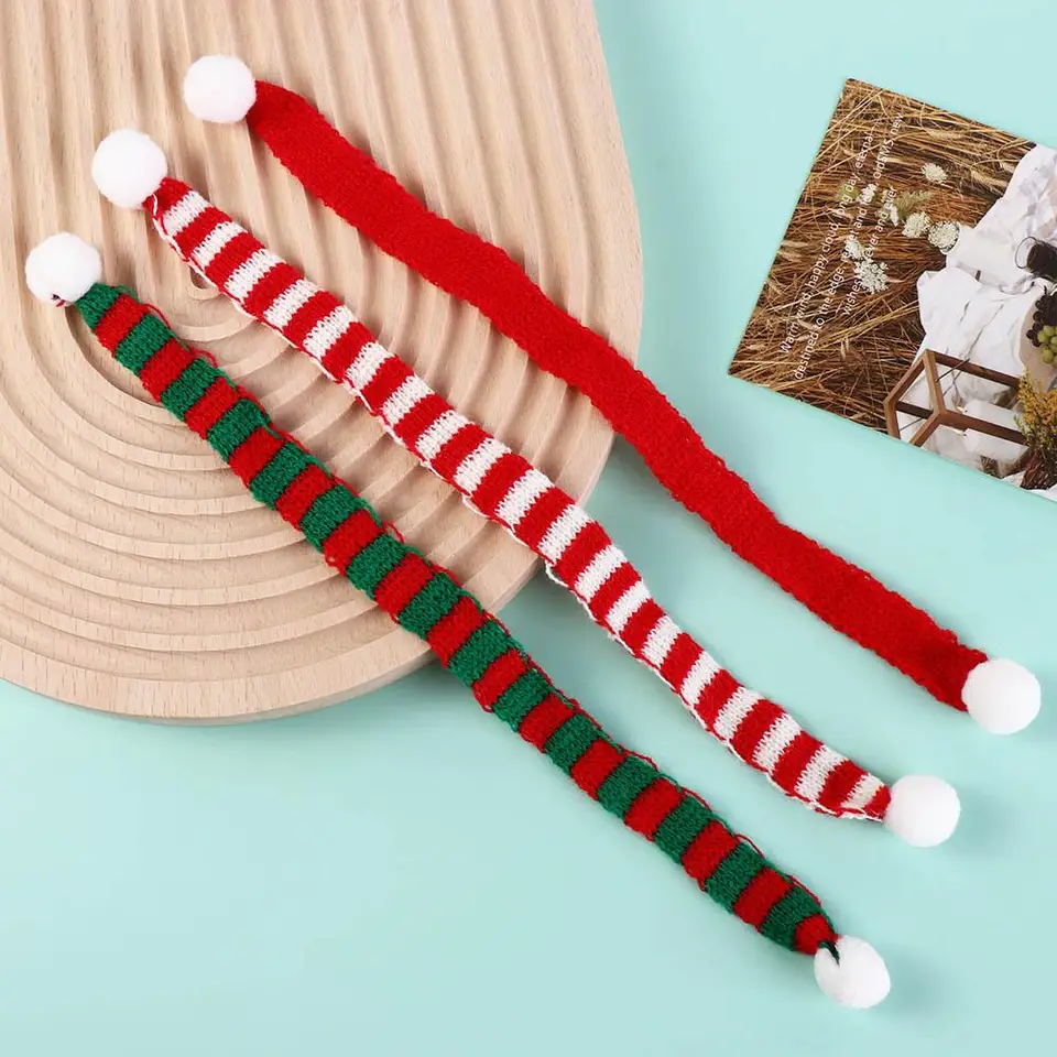 Akrylové vlákna mini šatky ozdobné pruhy hračiek Červené a biele pletené šarfové dekorácie Mini DIY Craft Mini pletenie šál