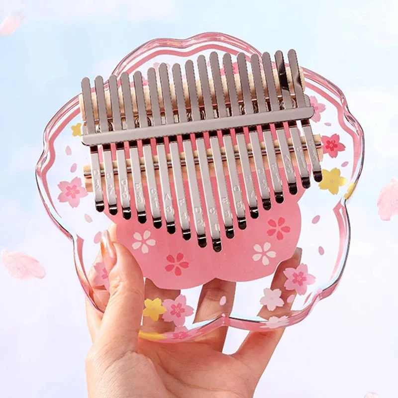 Akrylový priehľadný začiatočník Kalimba Chromatic Kalimba Creative Cherry Blossoms Profesionálne palce klavír