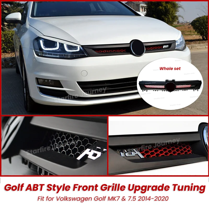Aktualizácia prednej mriežky auta pre VW Golf 7 Rline GTI R 2013-2016 MK7 MK7.5 Body Kit Airntake Grille Uhlíkové vlákno s logom ABT