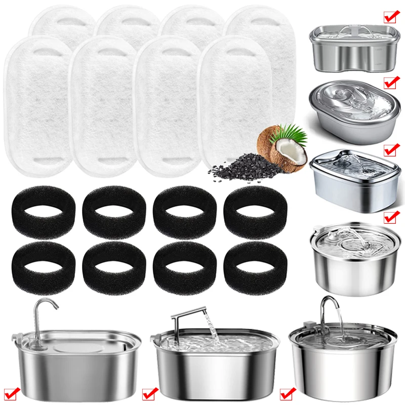 Aktívne uhlíkové špongie Filtre náhradné filtre Cat Water Fountain Filters Element pre fontánu z nehrdzavejúcej ocele