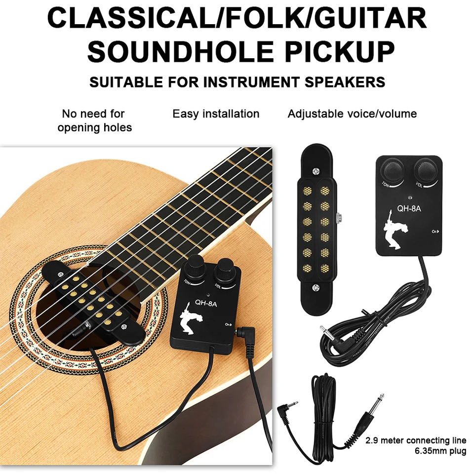 Akustická gitarová zvuková diera Pickups klasická ľudová gitara univerzálne snímače akustická gitara reverb pickup gitarový doplnok