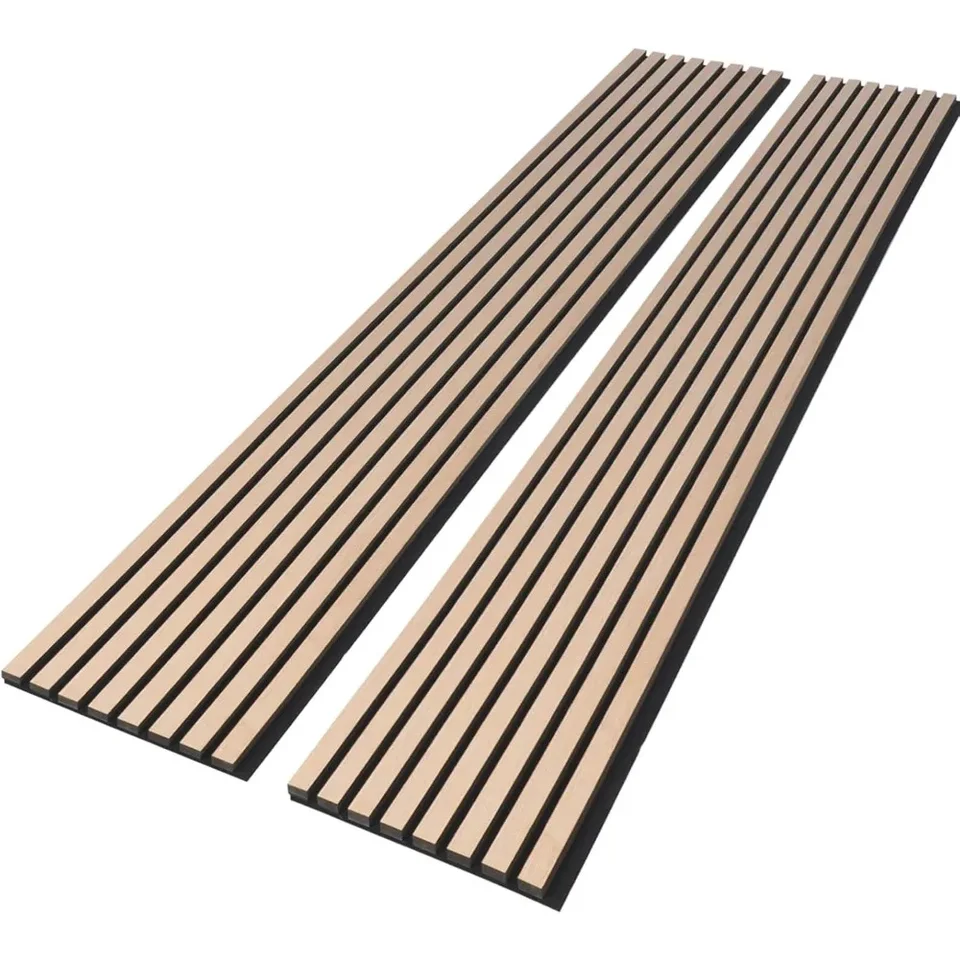 Akustické drevené dosky na stenu, 3D panel pohlteného zvuku 94,49 ”x 13” každý, 0,82 ”hĺbka (2ks), moderné drevené panely