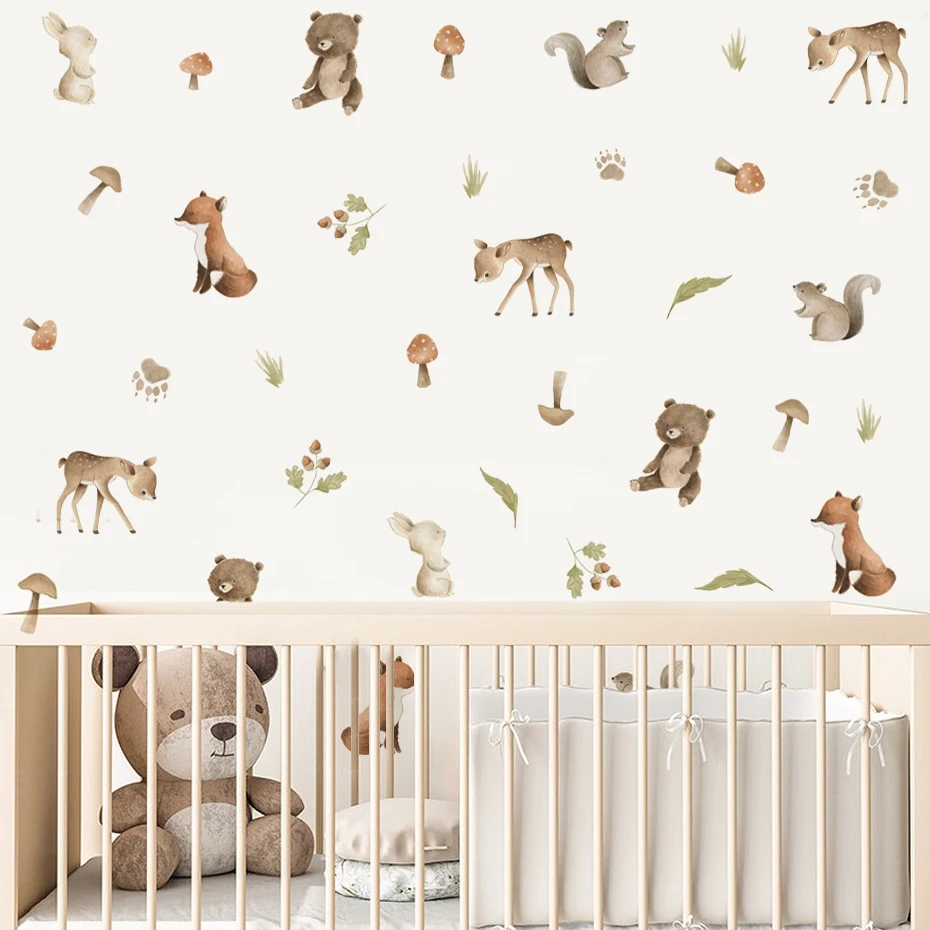 Akvarely lesné zvieratá Bear Deer Lise Wall Stupeľby pre deti izba izba obývacia izba Domov dekorácie nástenné nálepky nástenné maľby
