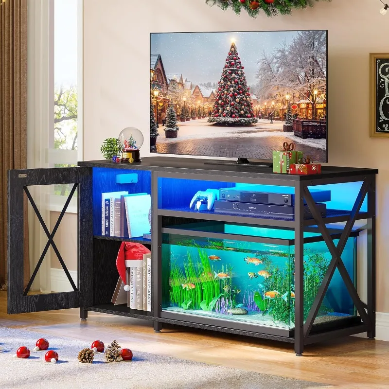 Akváriový stojan s výkonovými zásuvkami a LED svetlom, skrinkou na príslušenstvo pre ryby Storage - Kovový stojan na ryby vhodný