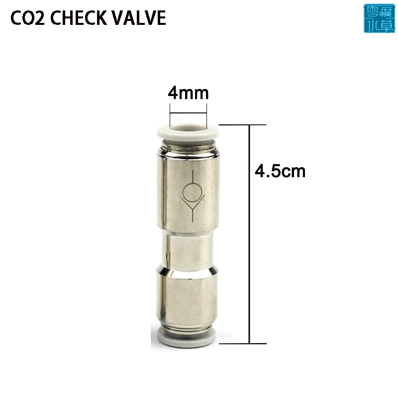 Akvárium CO2 Kontrolný ventil, ktorý sa používa na difúzor oxidu uhličitého na prevenciu spätného toku, kontrolný ventil z nehrdzavejúcej ocele CO2, PU rúrka 4 mm