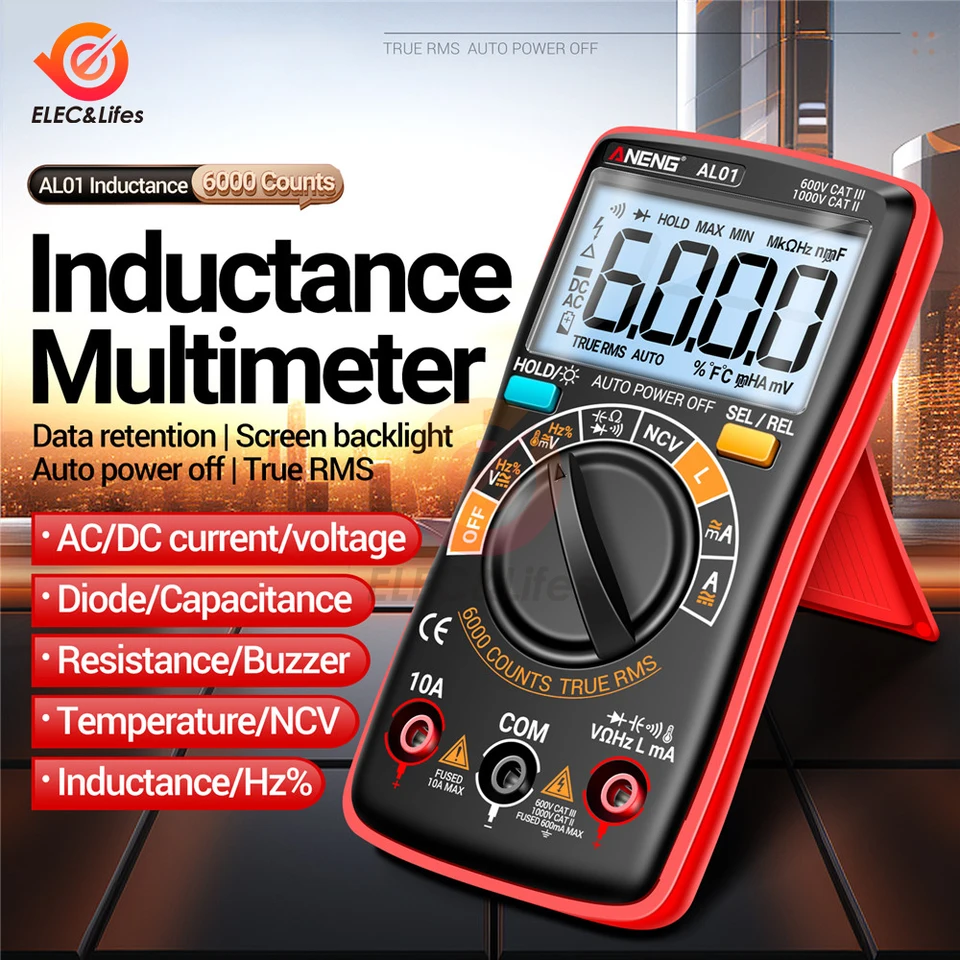 AL01L Indukcia digitálna multimetre True RMS NCV vrecká 6000 Tester Tester AC/DC VOGE CURMENT OHM nástroj OHM
