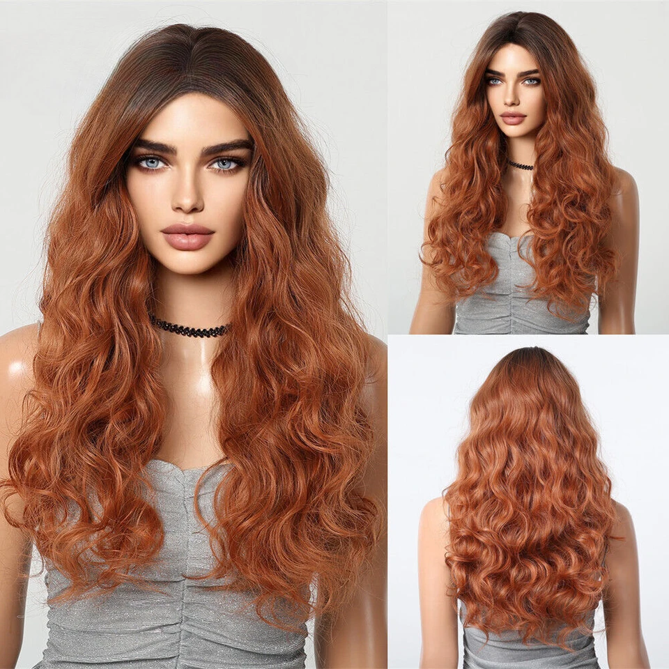 Alan Eaton Ombre Auburn Brown Syntetické parochne Dlhé kučeravé parochne s ranou pre ženy