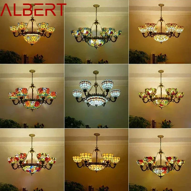 Albert Tiffany Európska obývacia izba prívesok vintage kreatívne farebné sklo reštaurácia spálňa hotel luster