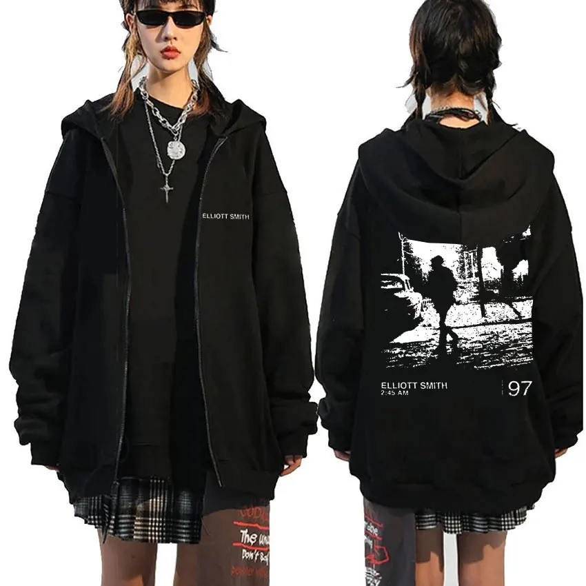 Album Elliott Smith Album Zipper Hoodie Men Dámske vintage mikiny hip hop zips -up bunda Male Winter Casual Loose Fleece Streetwear