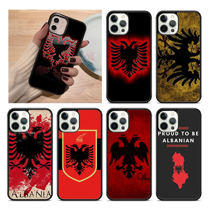 Albánska vlajka Eagle Banner Cover Cover pre iPhone 15 16 14 xr xs 11 12 13 Mini Pro Max Plus