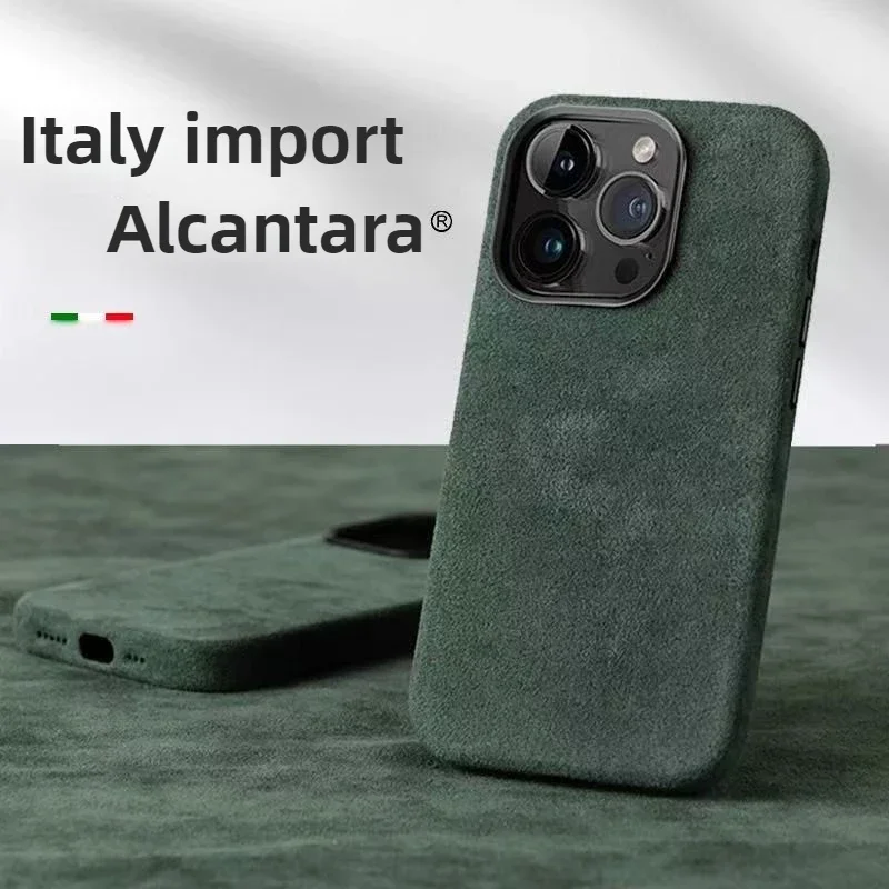 Alcantara flanel magnetické atrakcie Puzdro pre iPhone 16 Pro Max 15 Pro 14 13 12 Ochrana fotoaparátu Len Hard Suede Cover