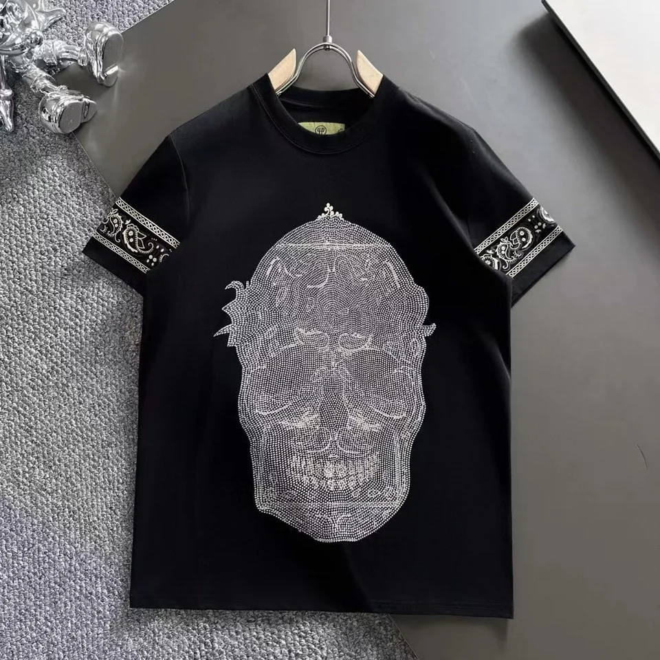 Alex Plein lebky kamienky Crystal Streetwear Pánske módne oblečenie posádka krku 2024 letný krátky rukáv pár bavlnených tričku