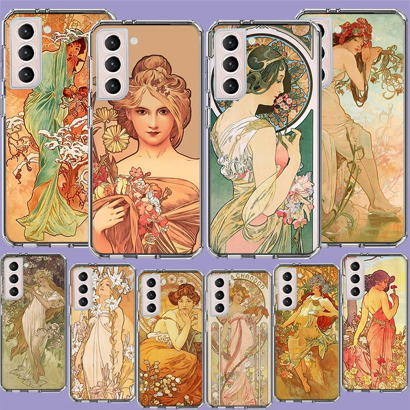 Alfons Mucha primavera telefónny puzdro pre Samsung A04 A04S A15 A25 A35 A55 A05S Poznámka 20 Ultra 10 Lite 9 8 M51 M32 M30S M21 M31 M52