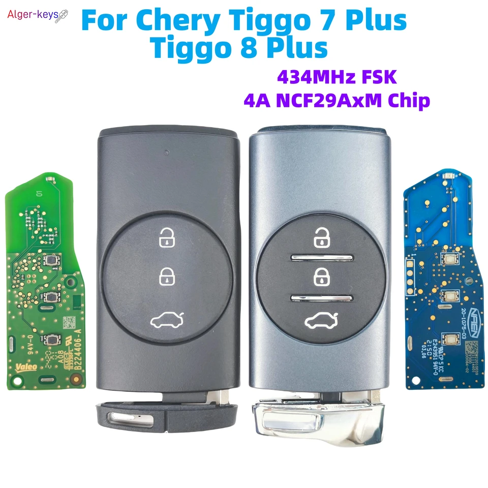 Alger-Keys Originálny inteligentný kľúč pre Chery Tiggo 7 Plus Tiggo 8 Plus 3 tlačidlo 433MHz FSK 4A Čip Diaľkové ovládanie vozidla Kľúč