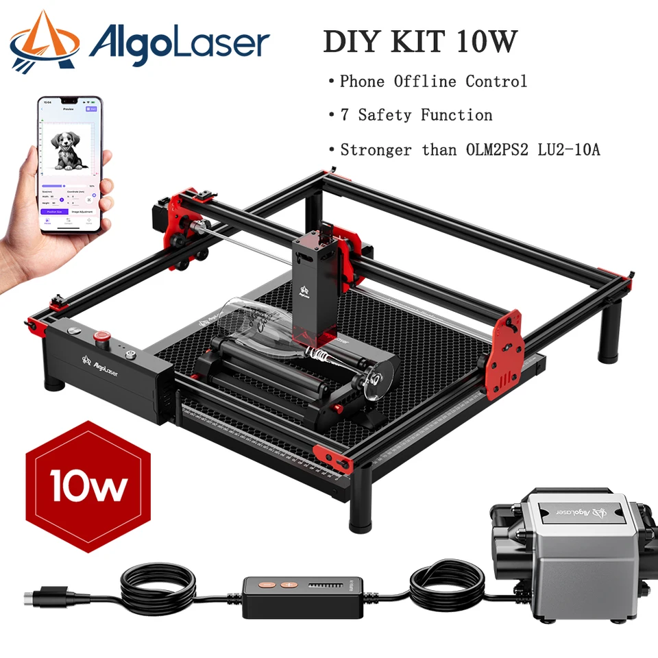 Algolaser Výkonná laserová laserová gravírovacia strihacia stroj s vzduchovým čerpadlom WiFi offline DIY Woodworking Table CNC Lase Graver Cutter