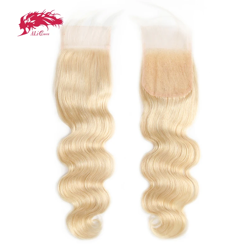 Ali Queen Body Wave 613 Blonde Lace Uzavretie 5x5 voľná časť 100% ľudské vlasy vopred plucked brazílske panenské vlasy priehľadné HD čipky