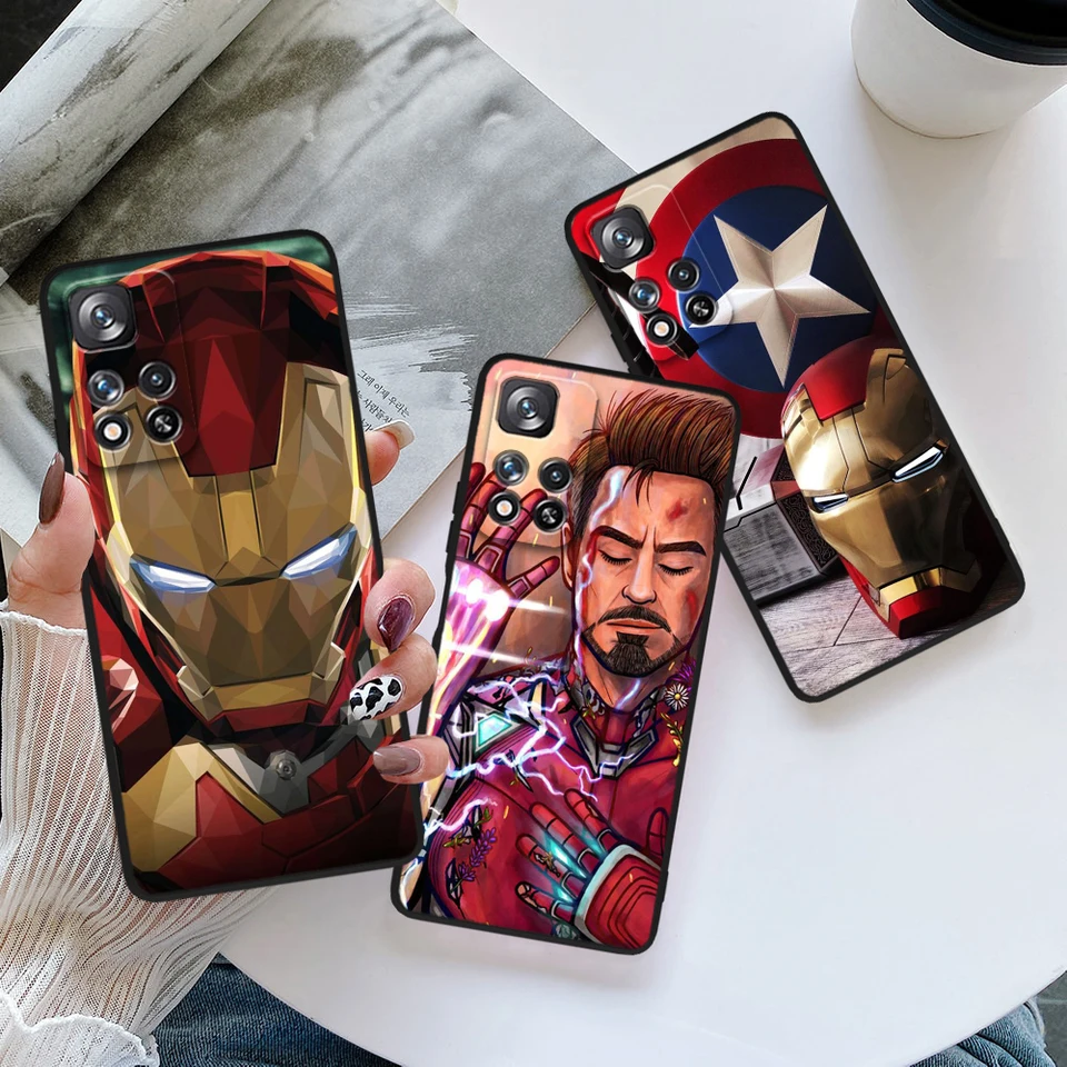 Aliancia Aliancia Aliancia Iron Man for Xiaomi Redmi Poznámka 12 12S Turbo 11 11T 11S 10S 9 8 8T 7 Pro Plus 5G Čierny kryt telefónu