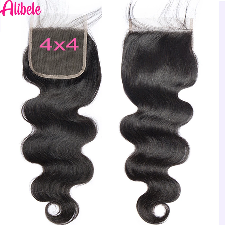 Alibele Boby Wave Lace Lace Uzavretie Brazílske vlasy 4x4 HD LACE Uzavretie zadarmo ČASŤ ČASŤ Human Human Hair Uzavretie 10-22 palcov s detskými vlasmi