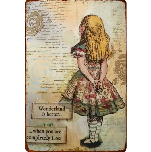 Alice's Adventures in Wonderland vintage kovový znak ríši divov Citát 12x8 palca