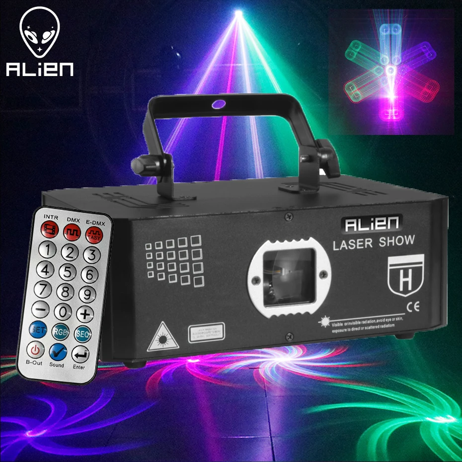 Alien 500MW RGB laserové osvetlenie Projektor Projektor Efekt 3D ilúzia Animačná sieť 10 v 1 DJ Disco Party Holiday Lights Lights