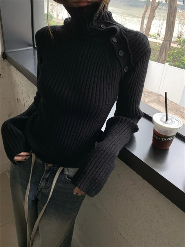 Alien Kitty Black Outwear Sweaters Pullovs 2024 Spring Turtleneck Všetky zápasy pletené voľné ol Full Ruckve Daily Slim Casual