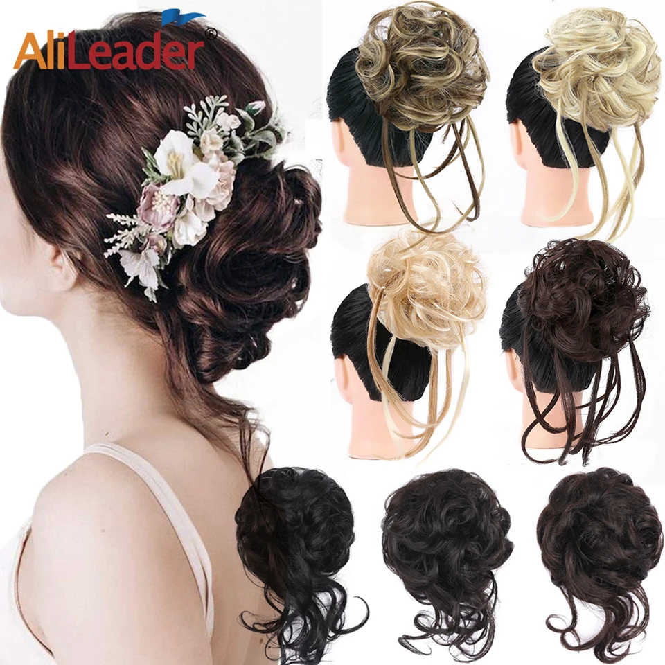 ALILELEADER Syntetický chignon vlasový buchta parochňa pre ženy tepelne odolné voči gumovému páske kučeravé vlasové šišky Donuts Extensions Accessoire