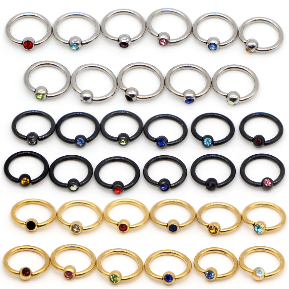 ALISOUY 1PC z nehrdzavejúcej ocele Captive Captive Crystal Prspring Rings BCR obočie tragus nosový prsteň prsteň prsteň pery tela prepichnuté šperky