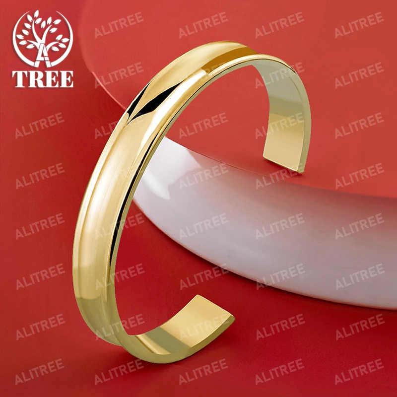 Alitree 18k zlato 925 Sterling Silver 12 mm široké otvorené náramky pre ženy Party Svadobné módne šperky náramok narodeninové darčeky
