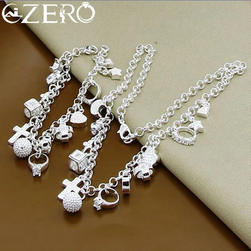 Alizero 925 Sterling Silver Cross/Star/Moon/Srdce Náramok Náramok pre ženy Kúzla