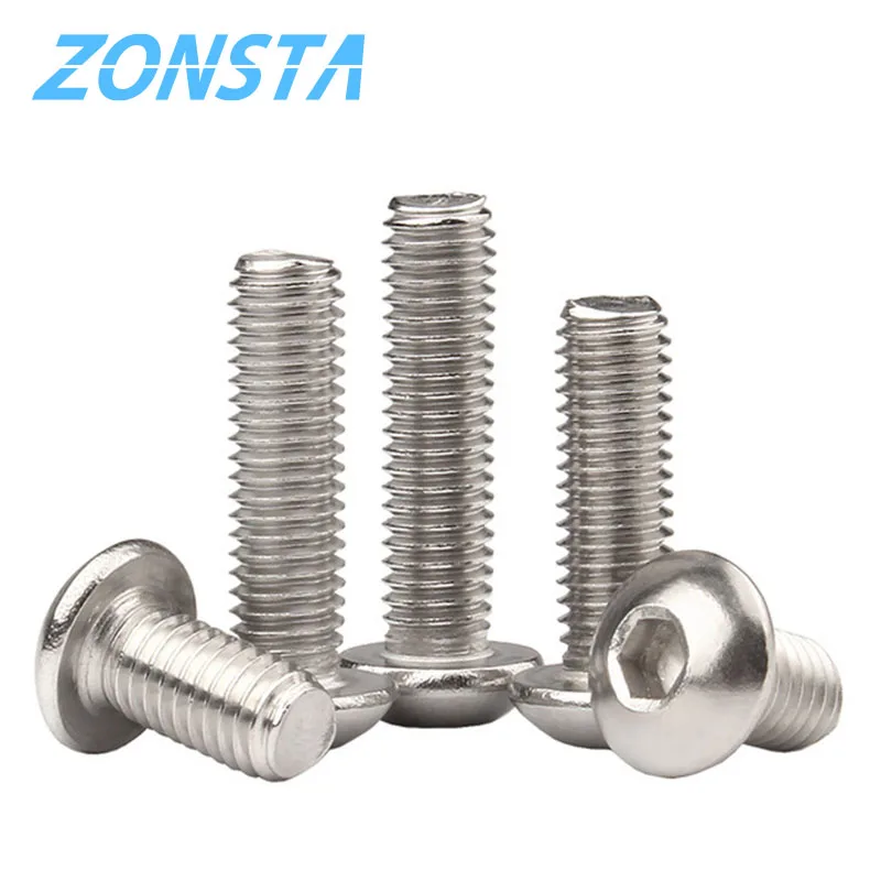 Allen Key Head Skrutka M2 M2,5 m3 M4 M5 M6 304 Nerezová oceľ Hex Hex Hex Socket Panva hlava okrúhly stroj na nábytok skrutka ISO7380 DIY