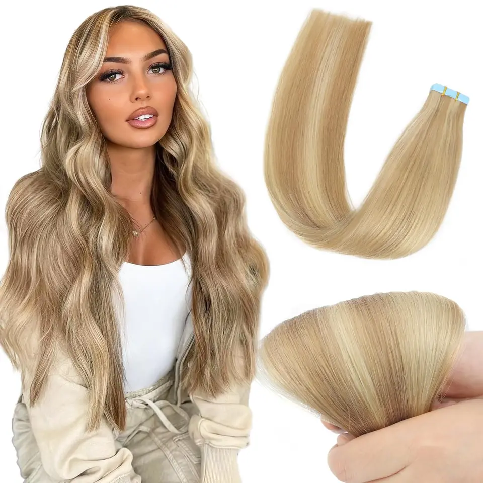 ALLIMICE TAPE v predlžovaní vlasov ľudské vlasy Popol blondínka zvýraznená 613 Blonde remy ľudské predlžovanie vlasov 50 g 20ks/balenie