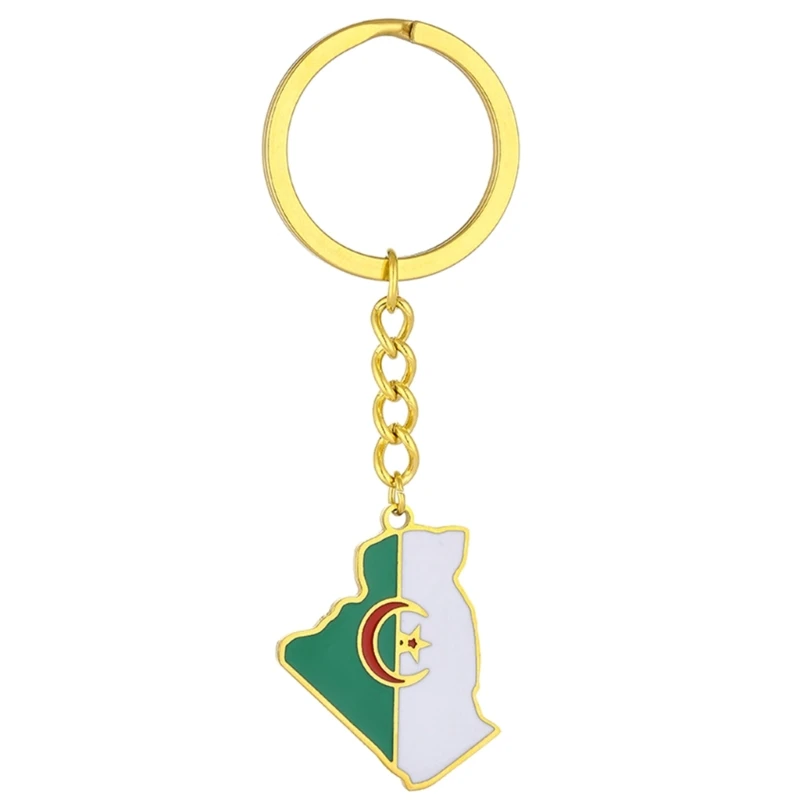 Alžírska mapa Keychain z nehrdzavejúcej ocele Keychain Alžírsko spomína šperky prívesok kľúča darčeky pre ženy a mužov