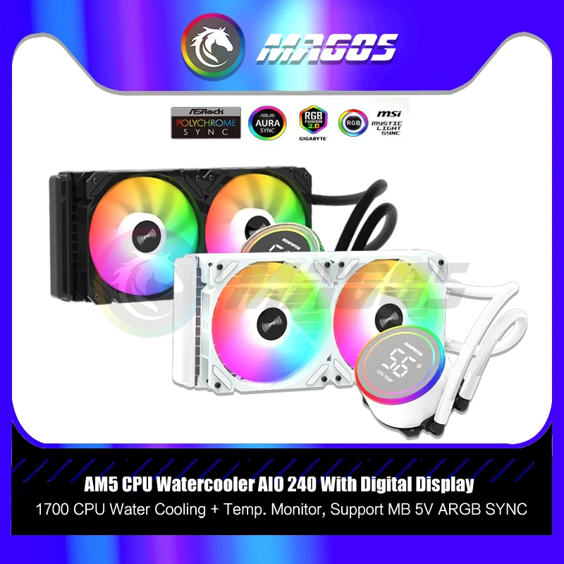 AM5 CPU Watercooler AIO 240 s digitálnym displejom, 1700 CPU Water Colading + Temp. Monitor, 300 W TDP pre úplnú platformu Intel/AMD