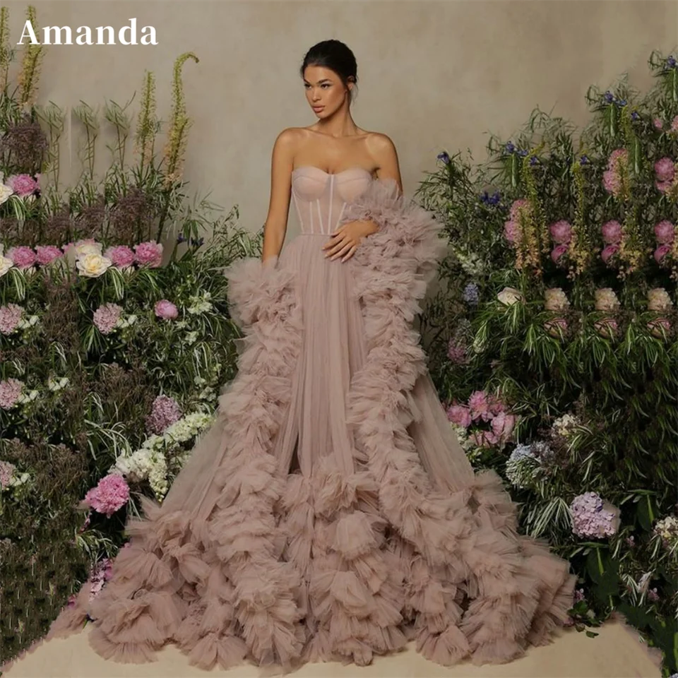 Amanda Sexy Tube Top فساتين سهره فvolaj elegantne Tulle A-Line Dayses Princess Crimping Prispôsobený Vestidos de Noche 2024