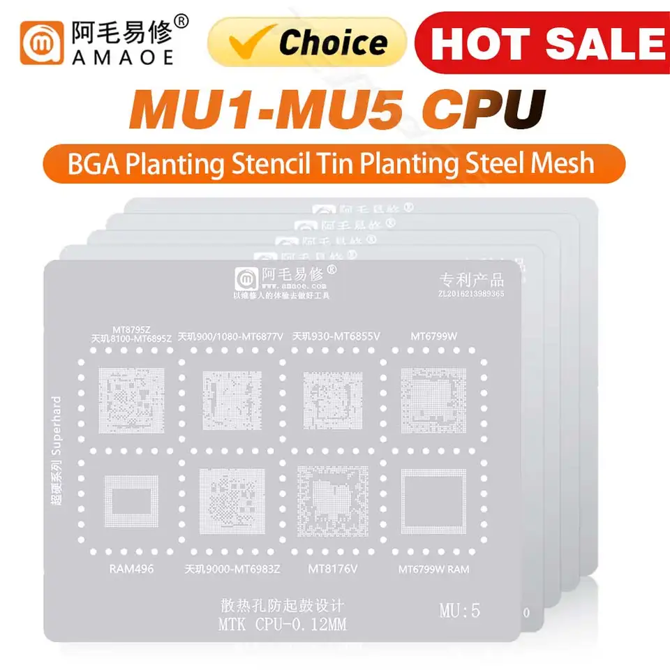 Amaoe Mu 1 2 3 4 BGA Reballing Stencil pre MTK MT CPU IC MT6795W/6797W/6595/6750/6735/6589/6572A/6580A/6755/6779/6885