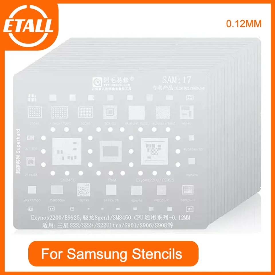 Amaoe SAM1-17 BGA Reballing Stencil pre Samsung CPU NAND ČIP IC TIN RASTLIC Net 0,12 mm hrúbka Telefón Nástroje na opravu oceľovej sieť