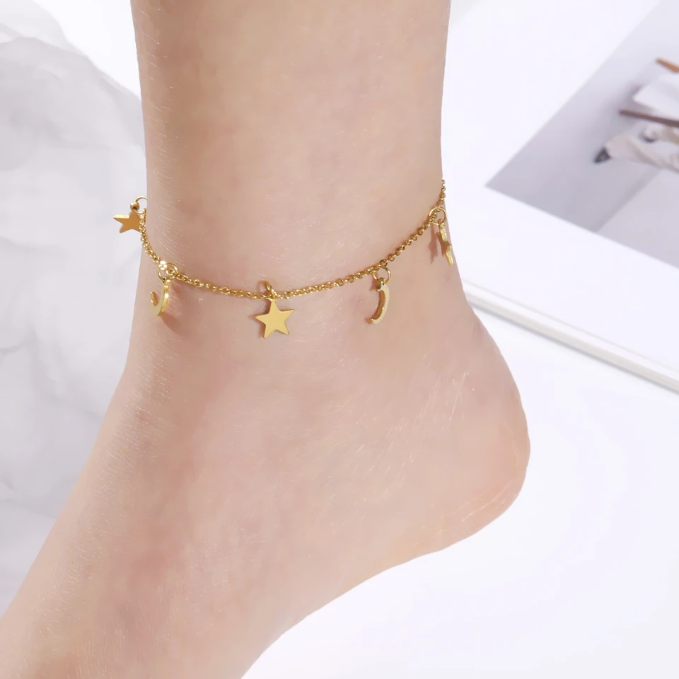 Amaxer Star Moon Anklets Trendy Foot Chain Summer Holiday Anklet Ratcelet for Women Beach Beach Gold Color šperky darček