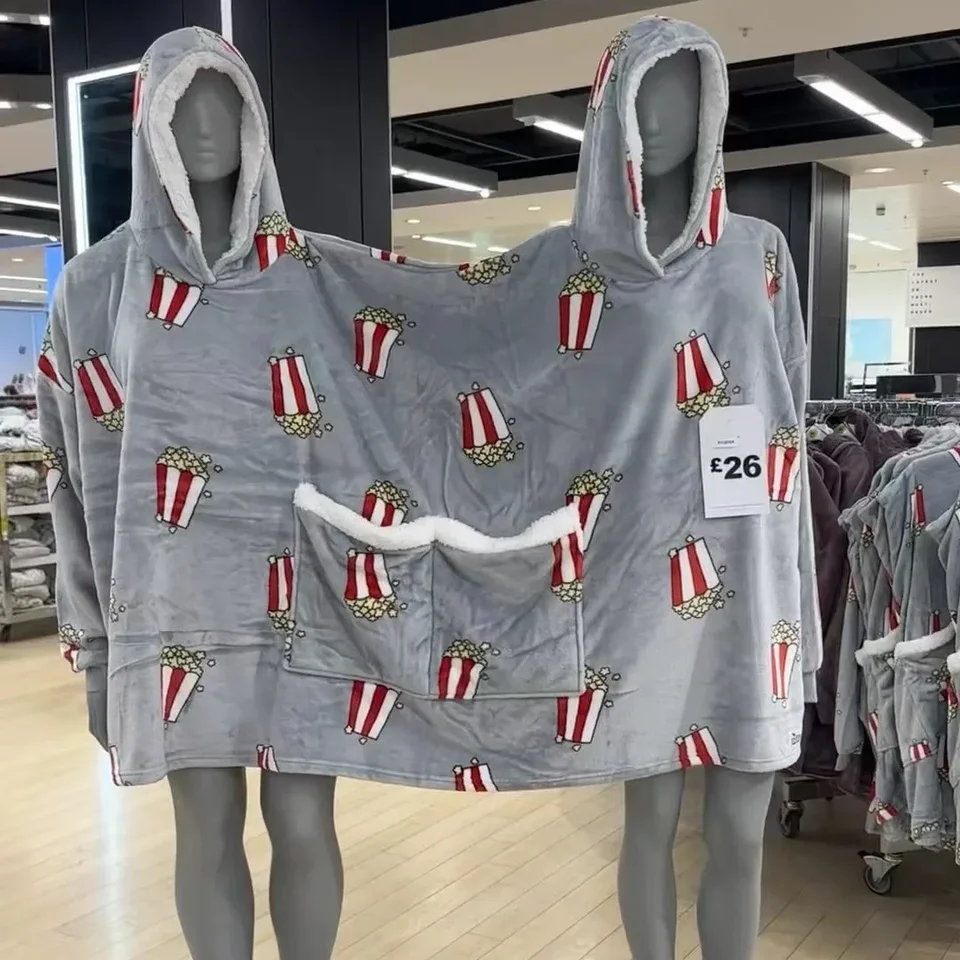 Amazon flanel pár neformálne domáce oblečenie Európsky štýl teplou kapucňou Lazy Double Osoby Sleewear Zimná sezóna pyžamové súpravy