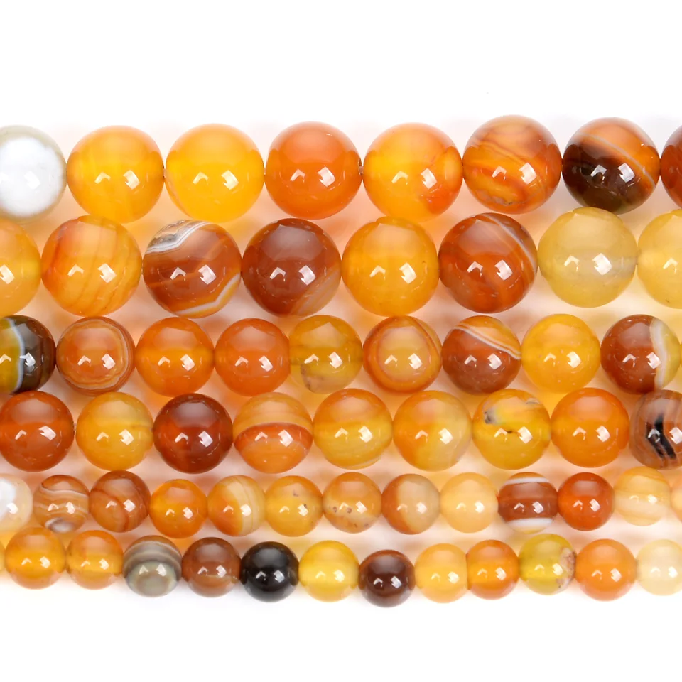 Amber Yellow Sardonyx Agate Prírodný kameň guľôčky Round Losse Práce pre šperky výroby náramkov DIY náramky Appríctivé korálky 6/8/10 mm