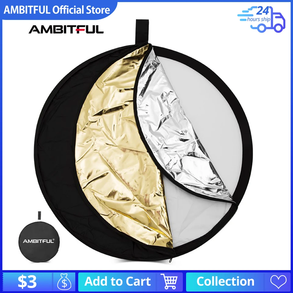 Ambiful 5in1 60 cm 80 cm 110 cm 80x120cm Strieborné biele zlato Prenosné prenosné zrútenie svetlo okrúhleho fotografického reflektora pre štúdio