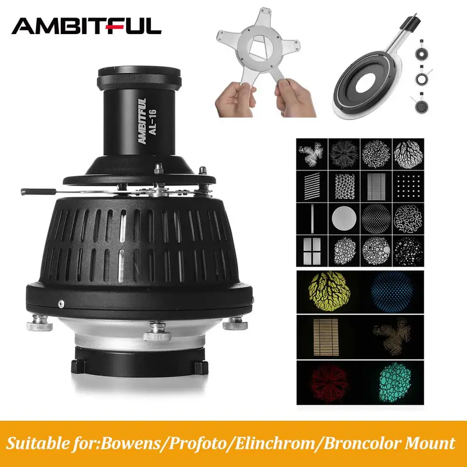 Ambiful al-16 Bowens Mount Mount Conical Snoot Optický kondenzátor Art Art Špeciálne efekty v tvare lúča svetlo valca farebný gél