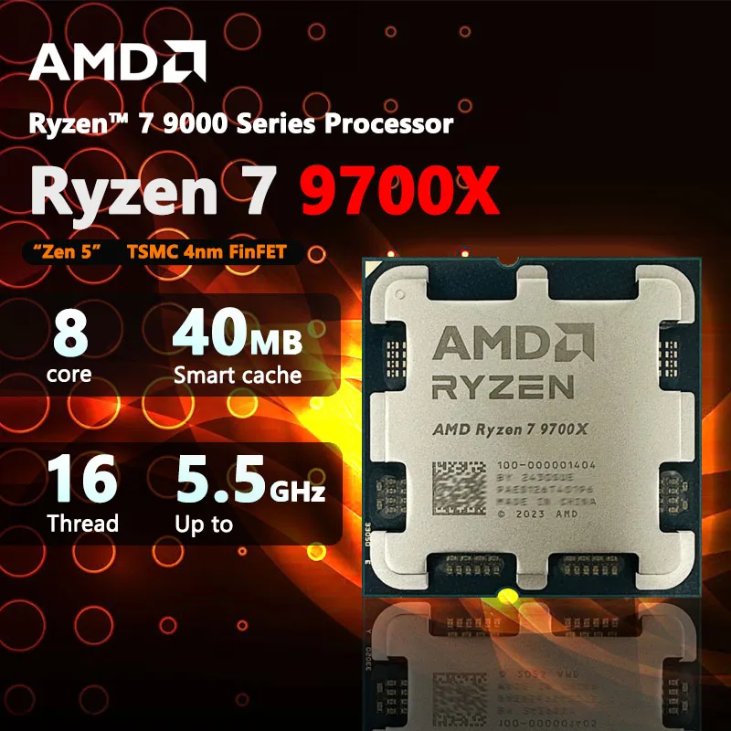 AMD R7 9700X Nový Ryzen 7 9700X Procesor 5.5 GHz 8-Core 16-TREAD 40MB Game Cache 4NM TDP 65W Socket AM5 Gaming CPU Zen 5