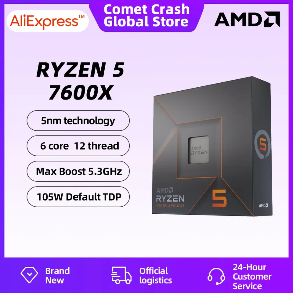 AMD Ryzen 5 7600X Box Verzia Úplne nový procesor CPU Gaming Processor AMD R5 7600 6-Core 12-TREAD 5NM 38M SOCKET AM5 Original Box Game Game